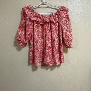 Democracy Red Paisley Ruffle Blouse